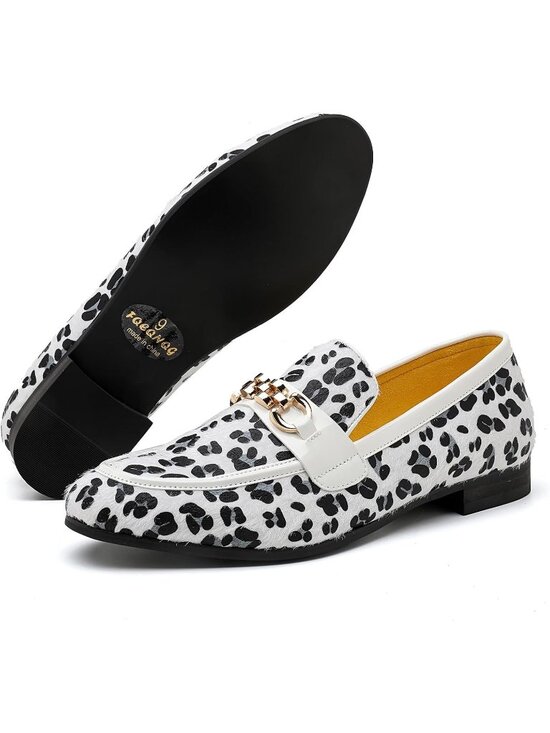 FQEQNQG Men\'s White Print Velvet Loafers Penny Slip On Smoking Wedding Shoes main image 7
